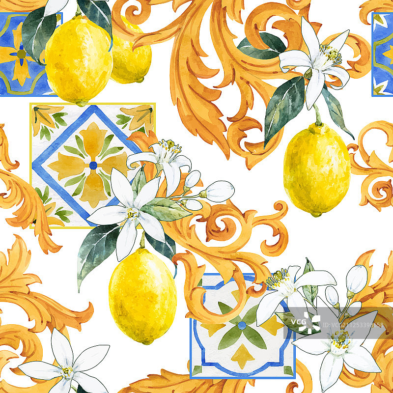 水彩柠檬无缝图案图片素材
