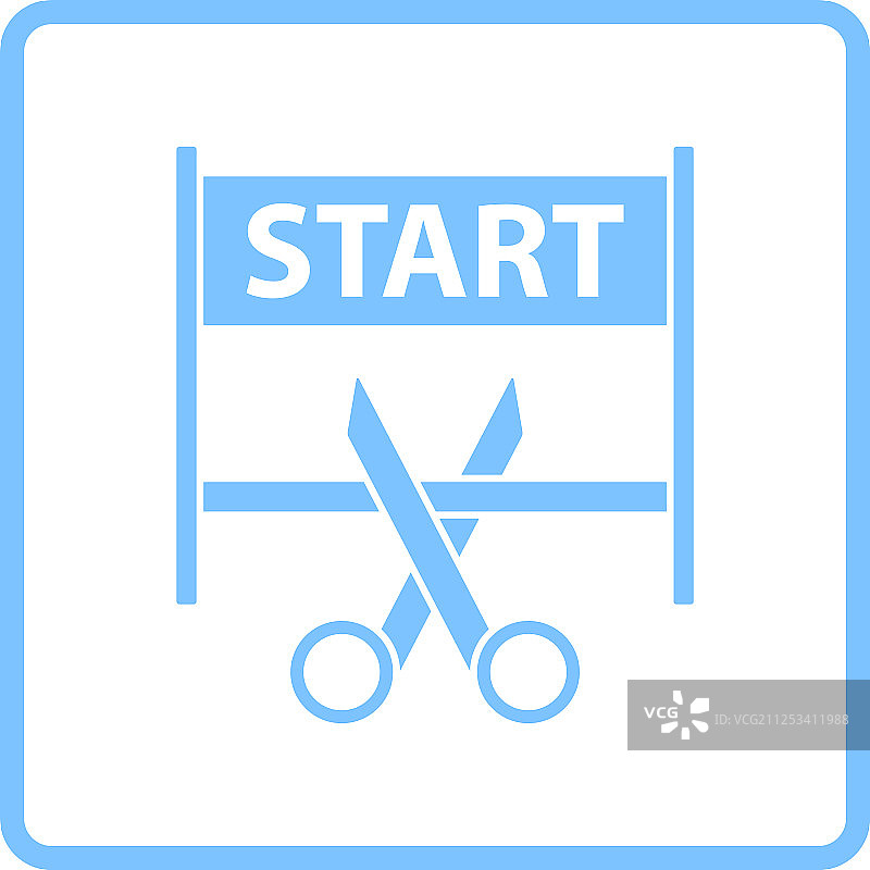 剪刀剪开跑门图标之间的胶带图片素材