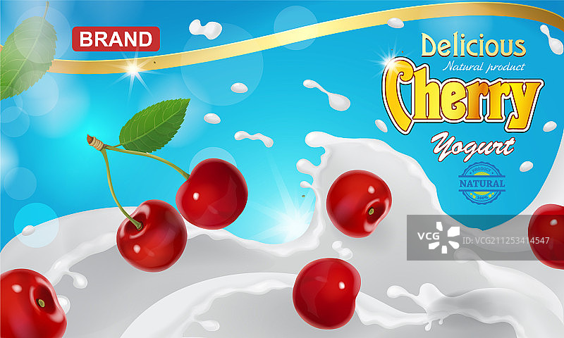 樱桃飞溅入酸奶广告图片素材