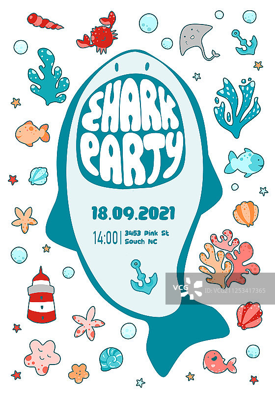 鲨鱼牙齿字母海洋派对邀请函图片素材