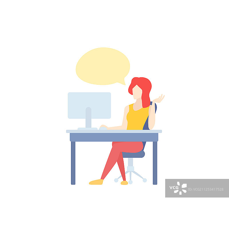 在桌前用电脑工作的女孩图片素材