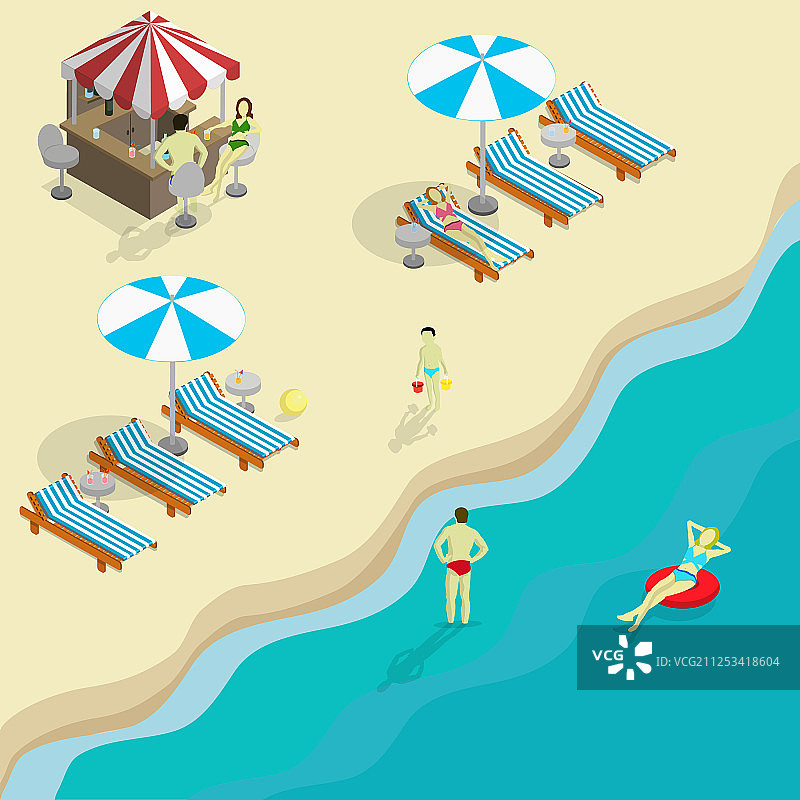 2.5D海滩度假村假日风光图片素材