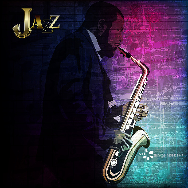 带有萨克斯演奏者的抽象音乐背景图片素材