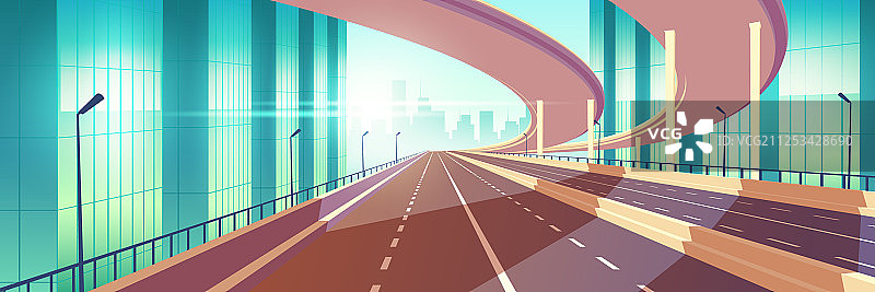 现代城市空旷的高速公路枢纽卡通图片素材