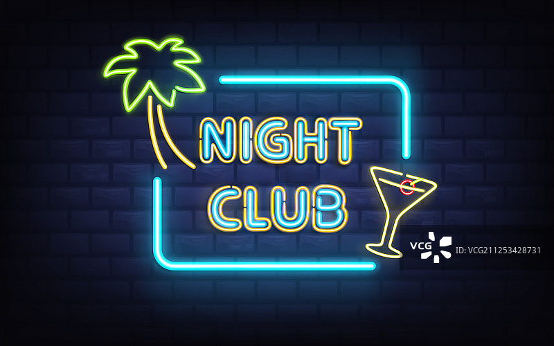 夜总会复古霓虹灯招牌写实风格图片素材