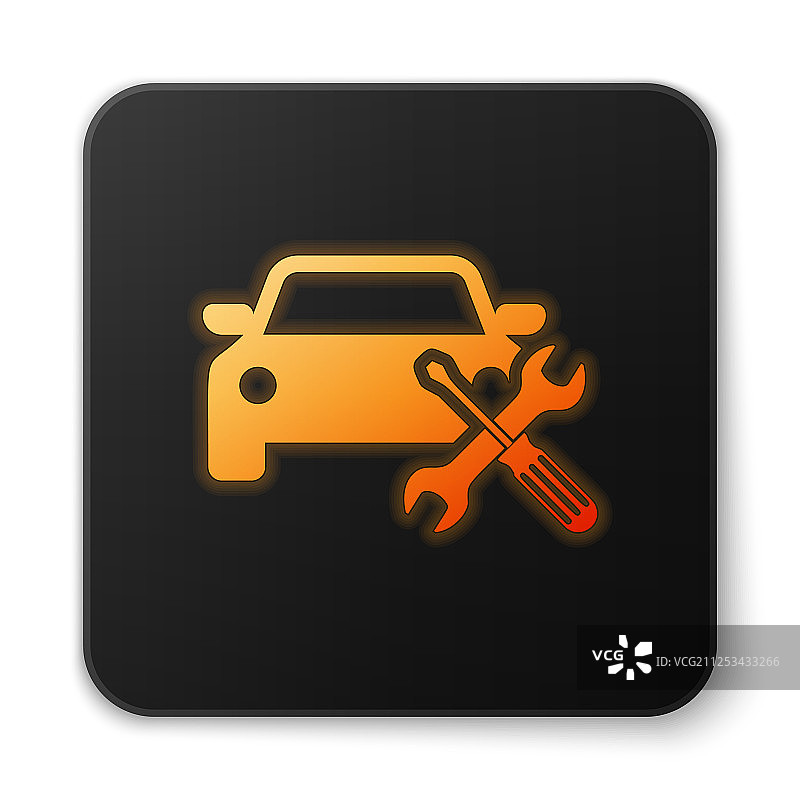 橙色发光汽车与螺丝刀和扳手图片素材