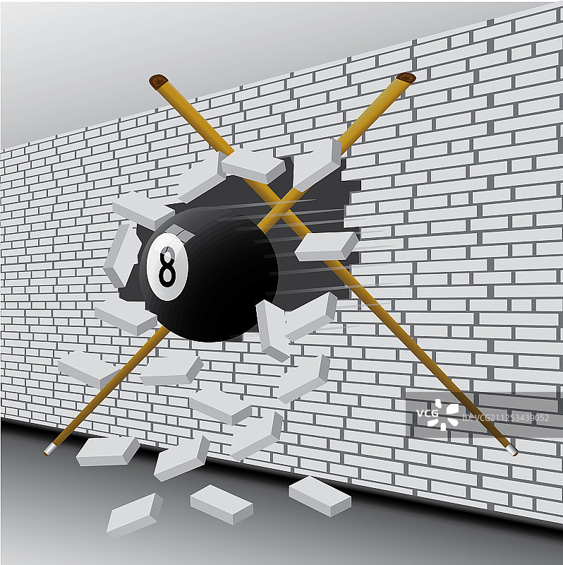 台球撞破墙壁图片素材