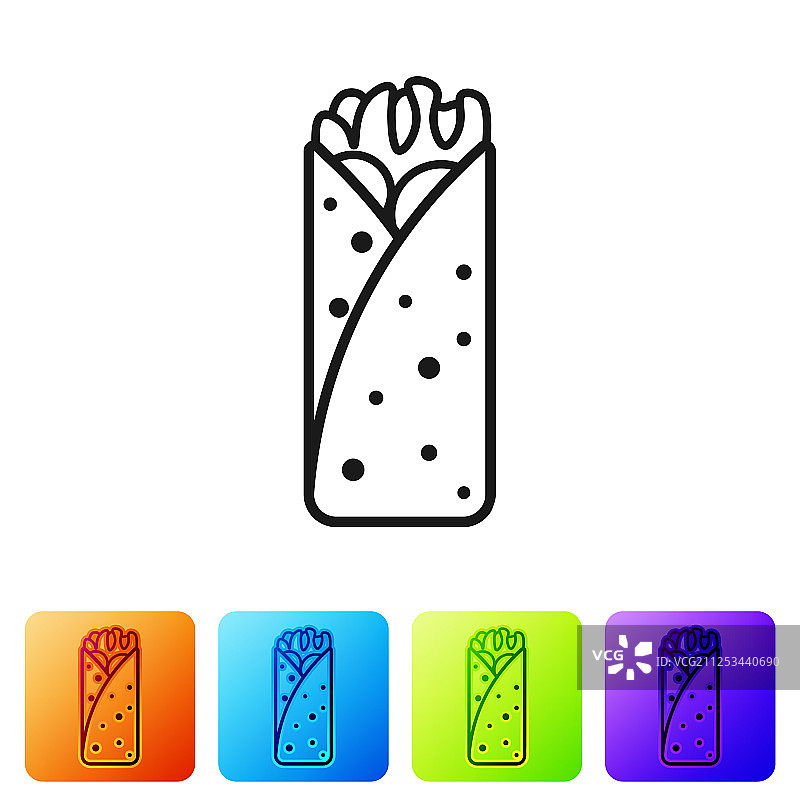 白色背景上孤立的黑色墨西哥卷饼图标图片素材