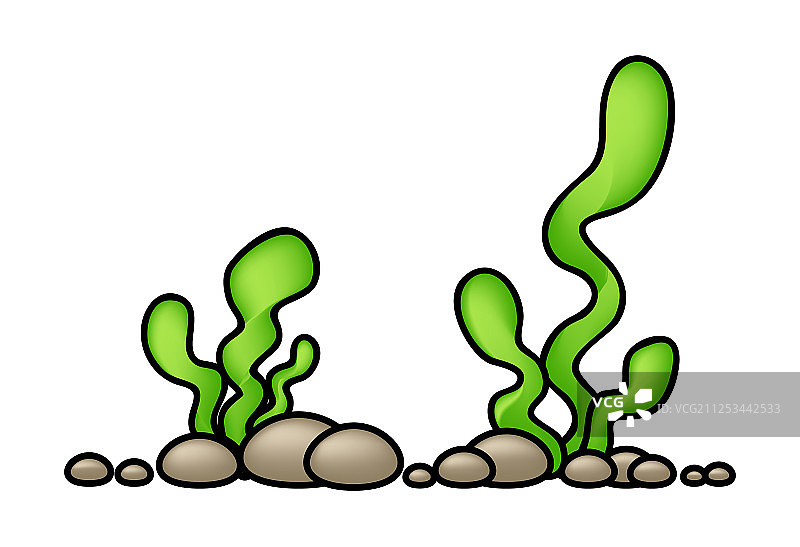 绿色海藻和岩石鹅卵石元素装饰图片素材