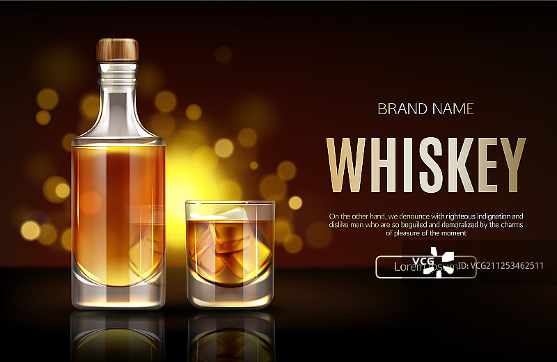 威士忌酒瓶和玻璃杯样机促销广告banner图片素材