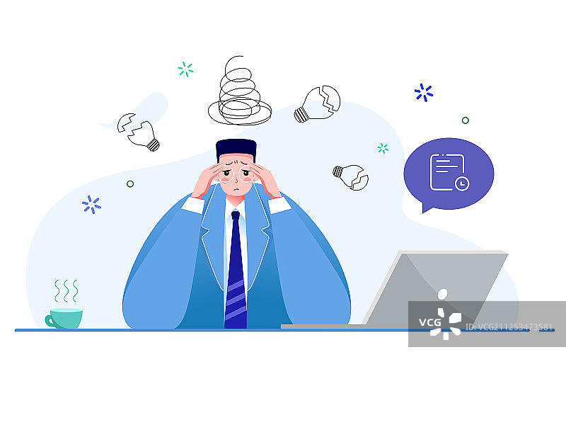 一个职业男性烦恼的坐在办公桌前图片素材