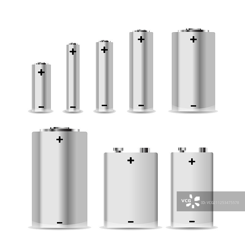 白色背景上的各种碱性电池大型合集图片素材