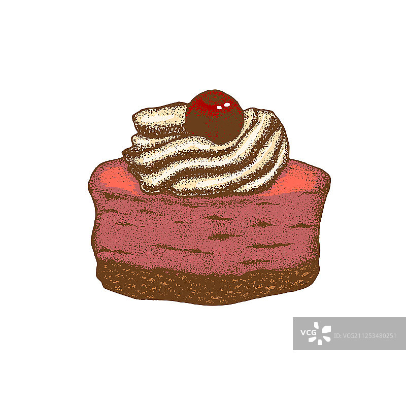 手绘风格的樱桃奶油糕点图片素材