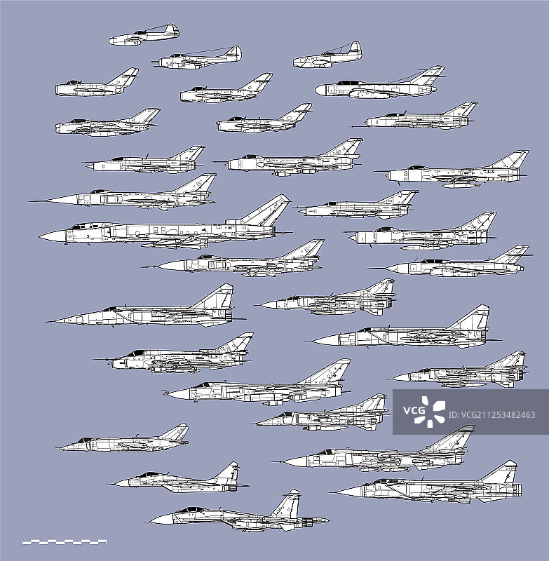 苏联冷战时期战斗机轮廓图图片素材