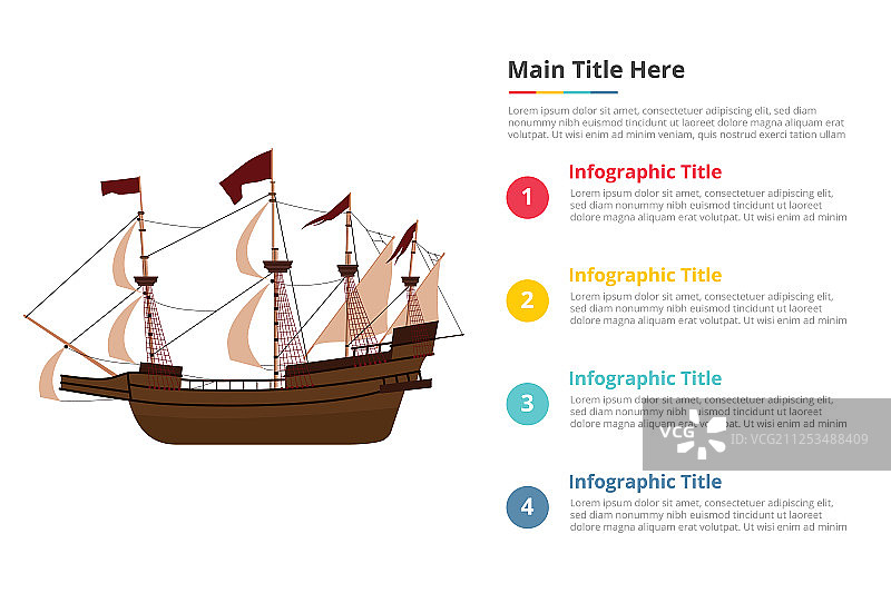 带有4个要点的旧大船信息图表模板图片素材