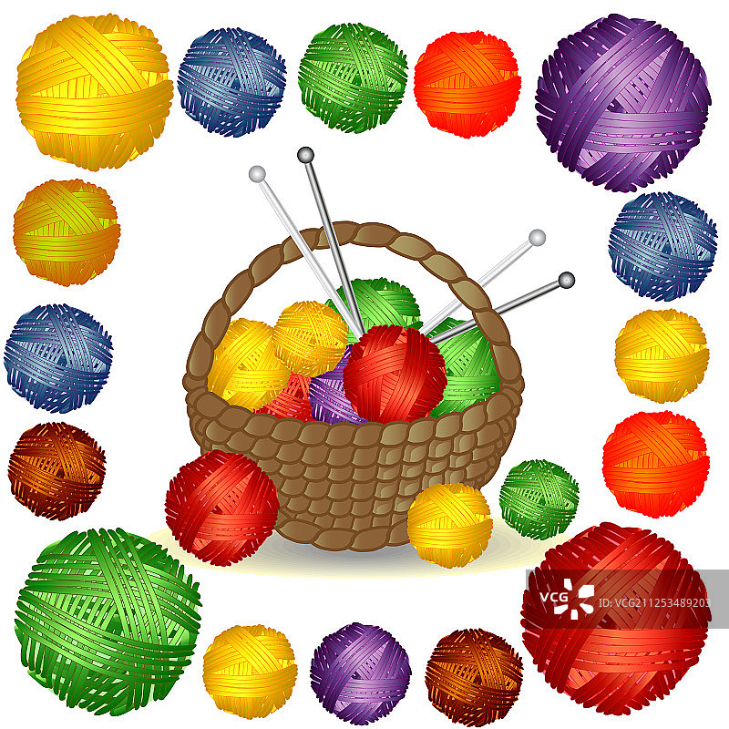 正方形彩色线团篮子图片素材