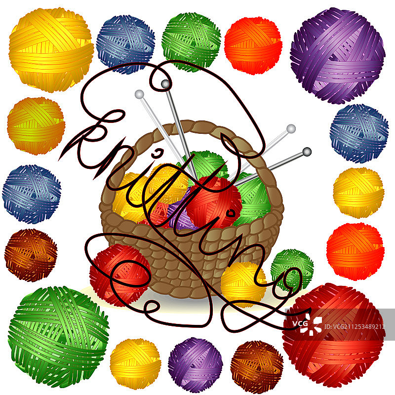 装满彩色线团的篮子图片素材