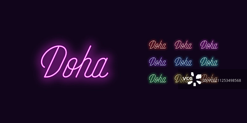 多哈城市霓虹字图片素材