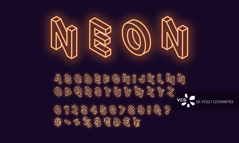 橙色霓虹2.5D字母图片素材