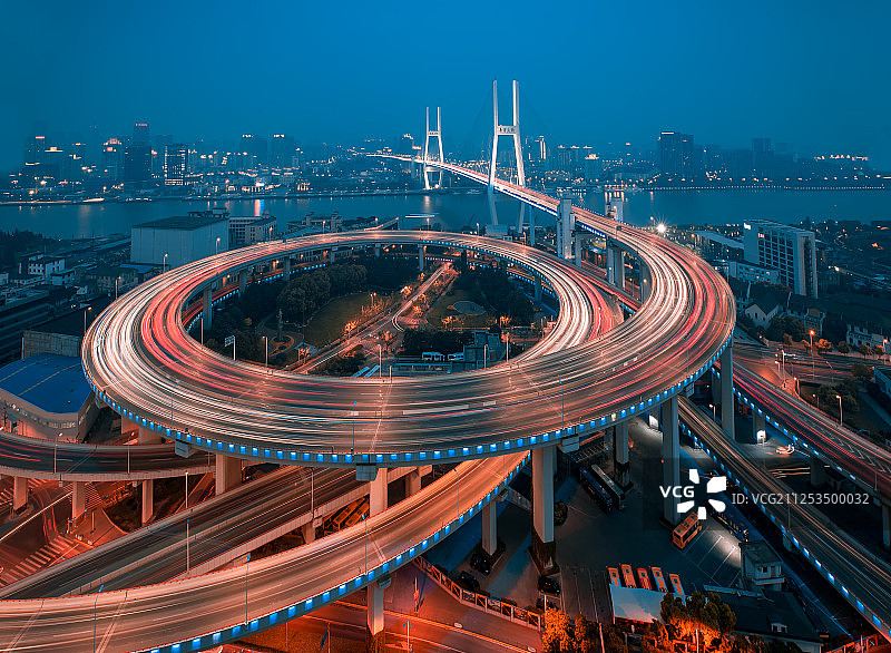 南浦大桥夜晚城市风光图片素材