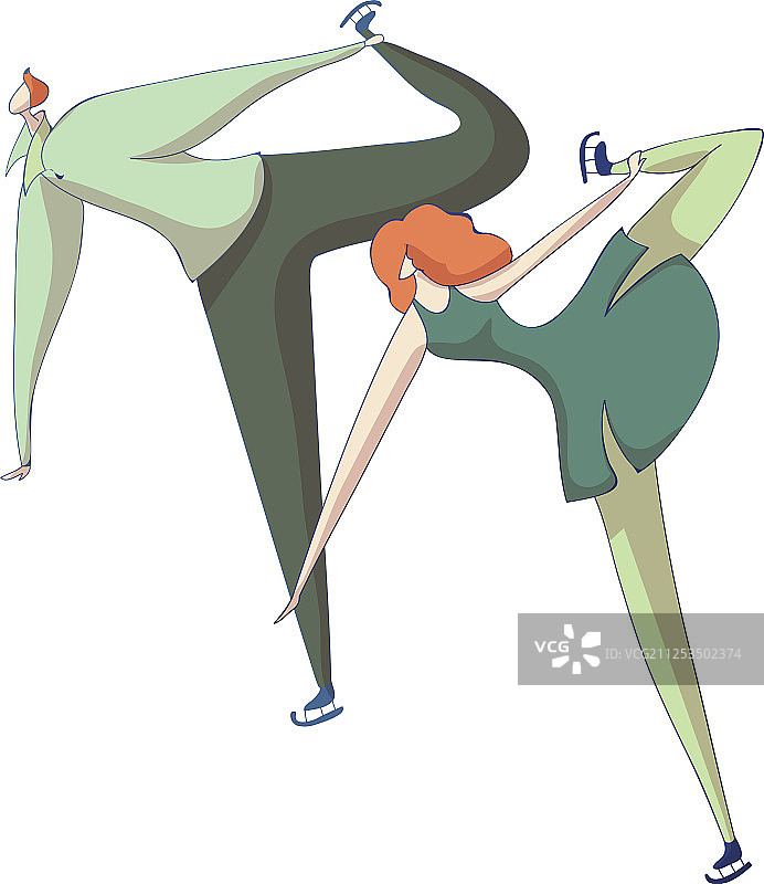 身穿绿色套装的一对滑冰运动员表演图片素材