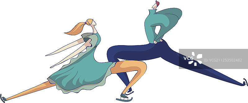 身穿蓝色西装的双人滑冰者表演图片素材