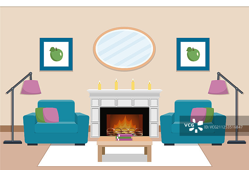 带壁炉的客厅室内设计图片素材