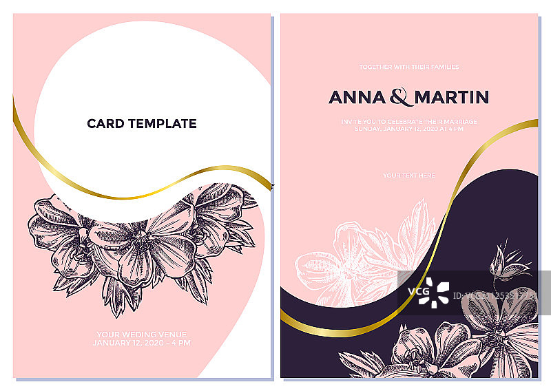 粉色老鹳草婚礼邀请卡图片素材