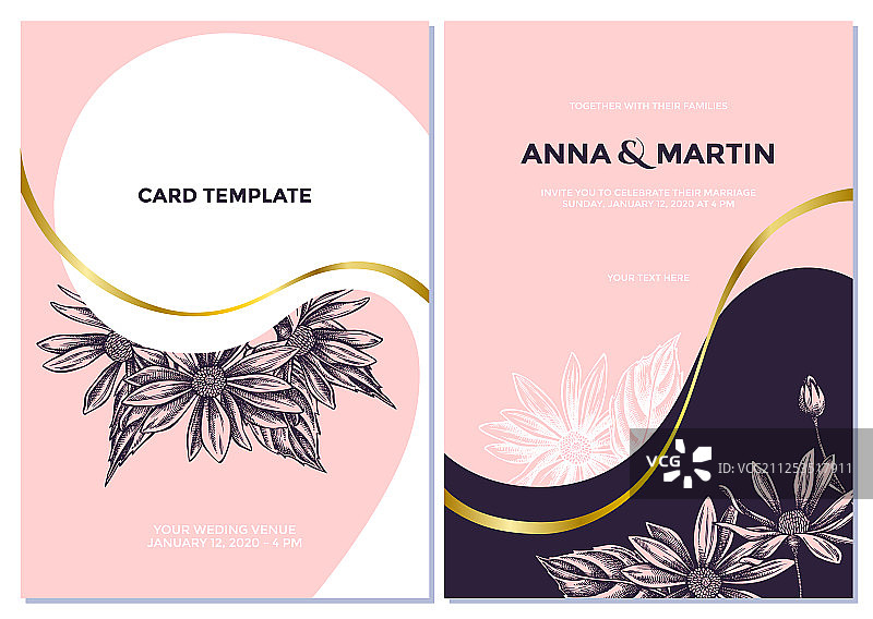 粉色耶路撒冷婚礼邀请卡图片素材