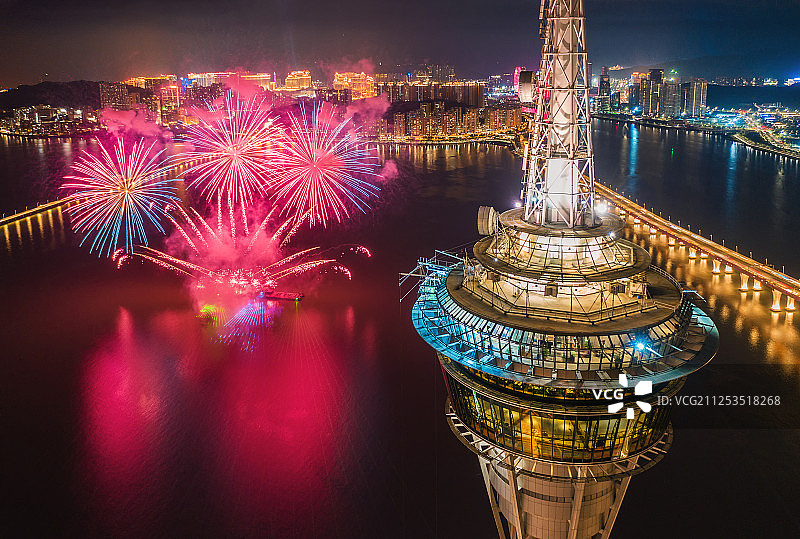澳门塔烟花风光图片素材