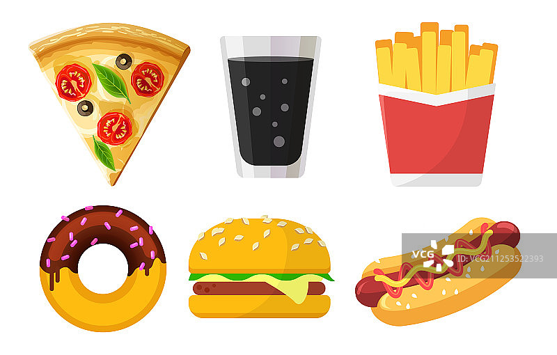 彩色快餐食品图标合集，适用于网站和图片素材