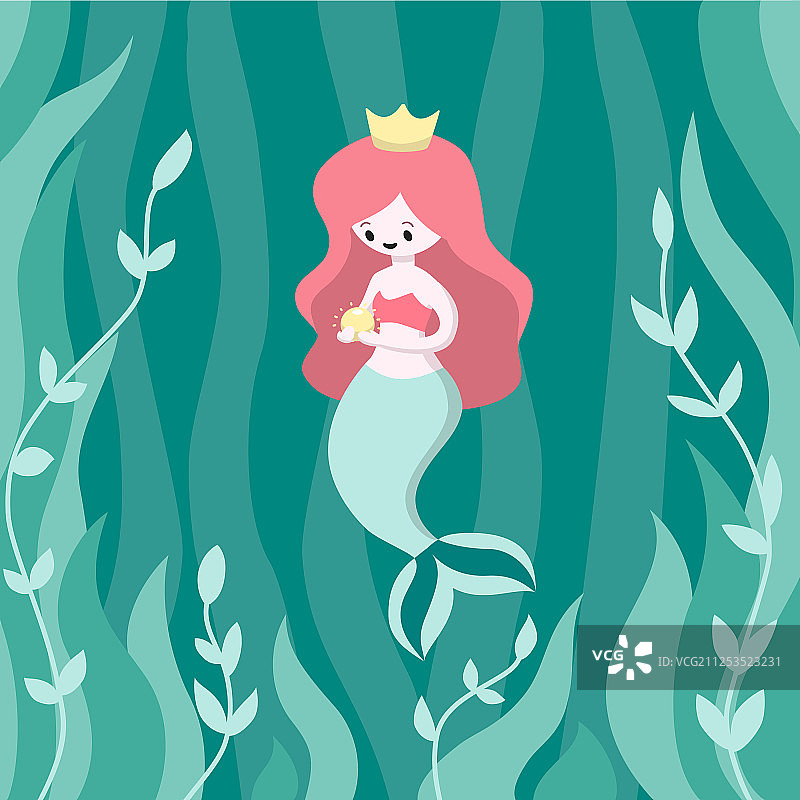 海洋水域中可爱的美人鱼图片素材