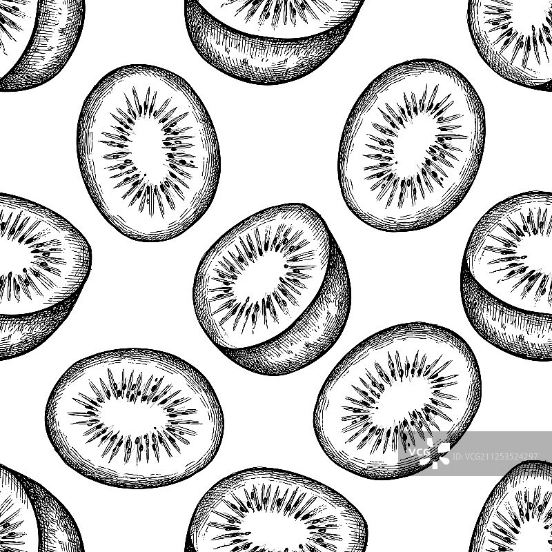 黑白色猕猴桃无缝图案图片素材