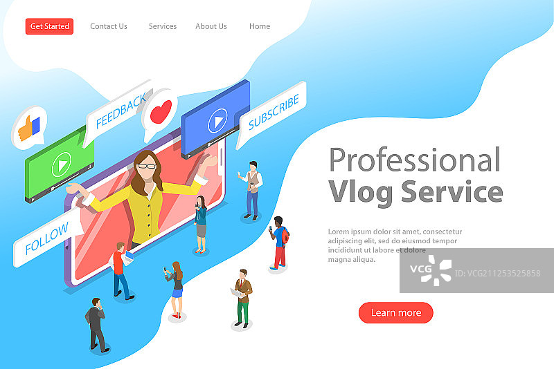 扁平2.5D着陆页模板图片素材