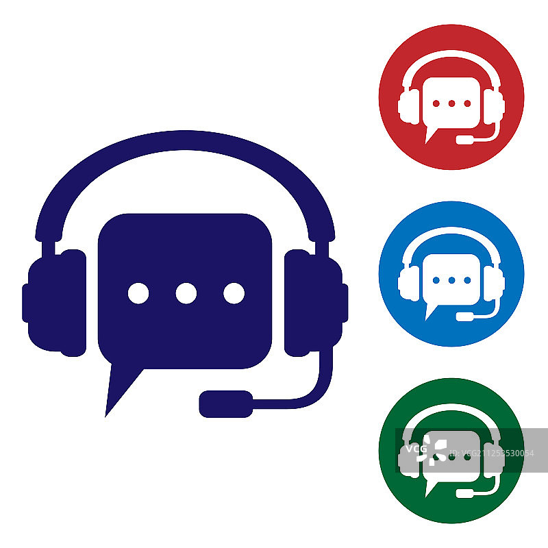 带有语音气泡图标的蓝色耳机图片素材