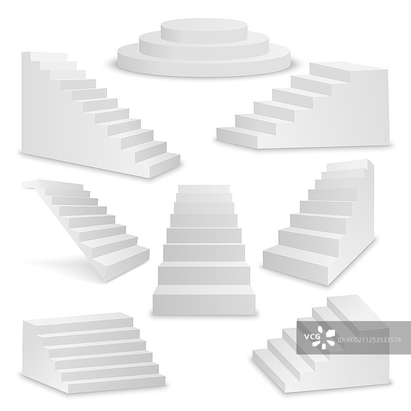 3D白色楼梯图标特写图片素材