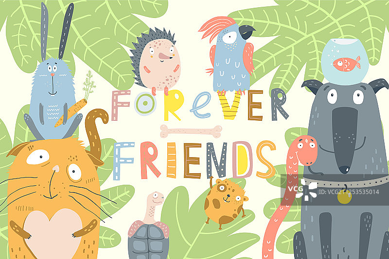 有趣的宠物动物儿童海报或宣传单图片素材