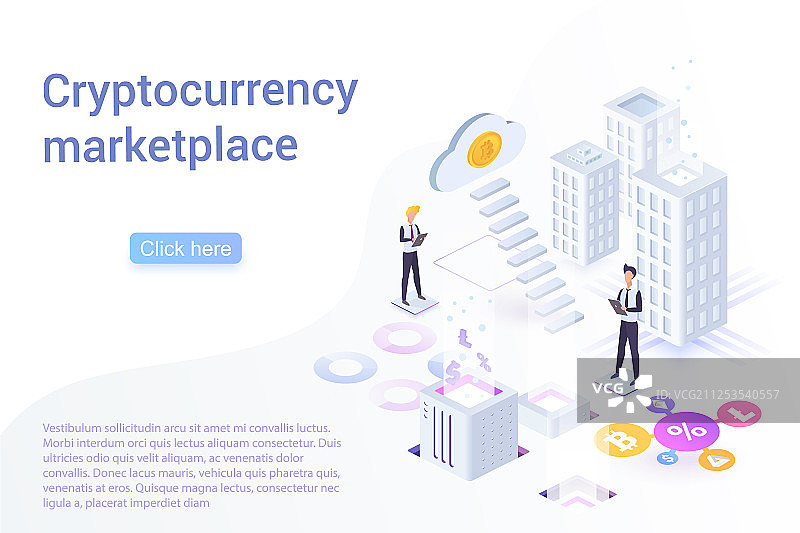 加密货币市场等距着陆页图片素材