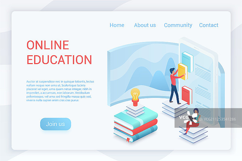 在线教育网络学习2.5D着陆页图片素材