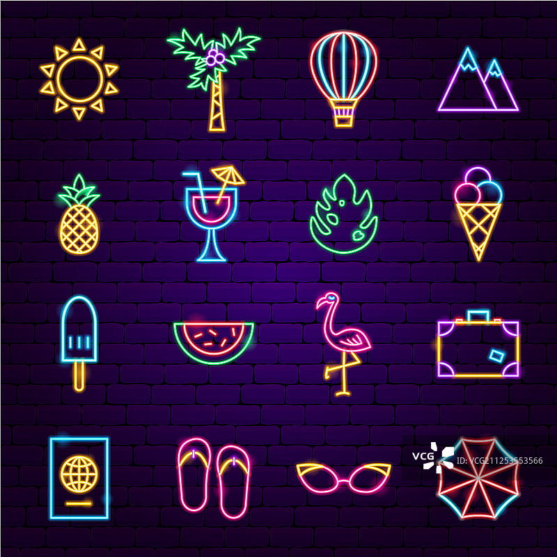 暑假霓虹灯图标图片素材