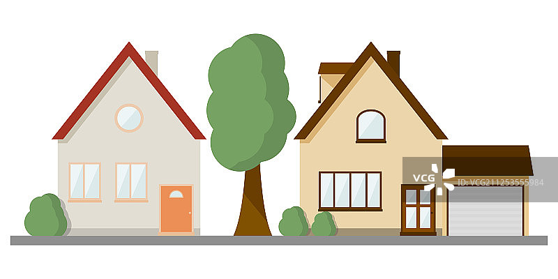 两栋不同的私人二层楼房图像图片素材