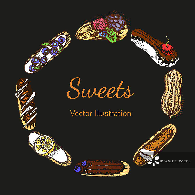 闪电泡芙卡片菜单素描图片素材