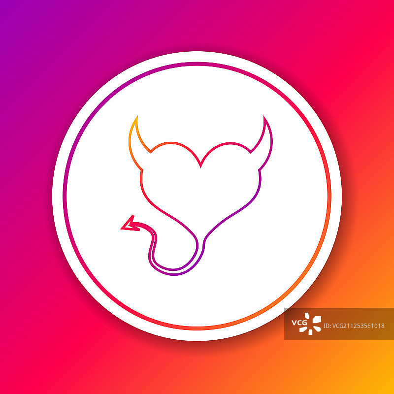 彩色线条恶魔之心，带角和尾巴图标图片素材