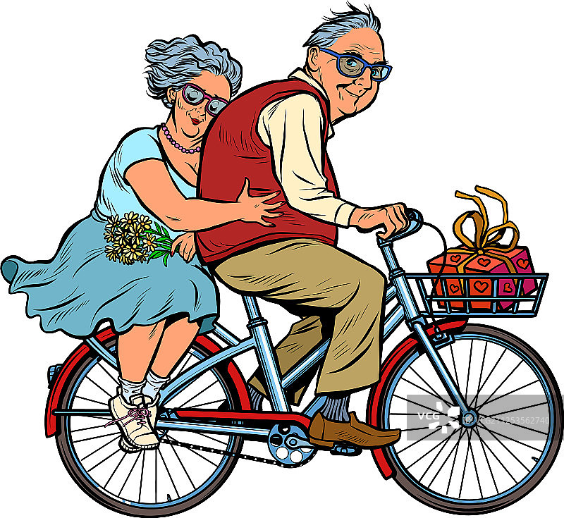 相爱的老夫妇骑自行车图片素材