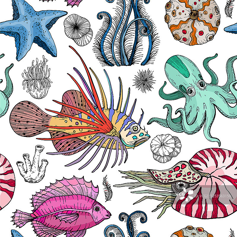 深海生物无缝图案图片素材