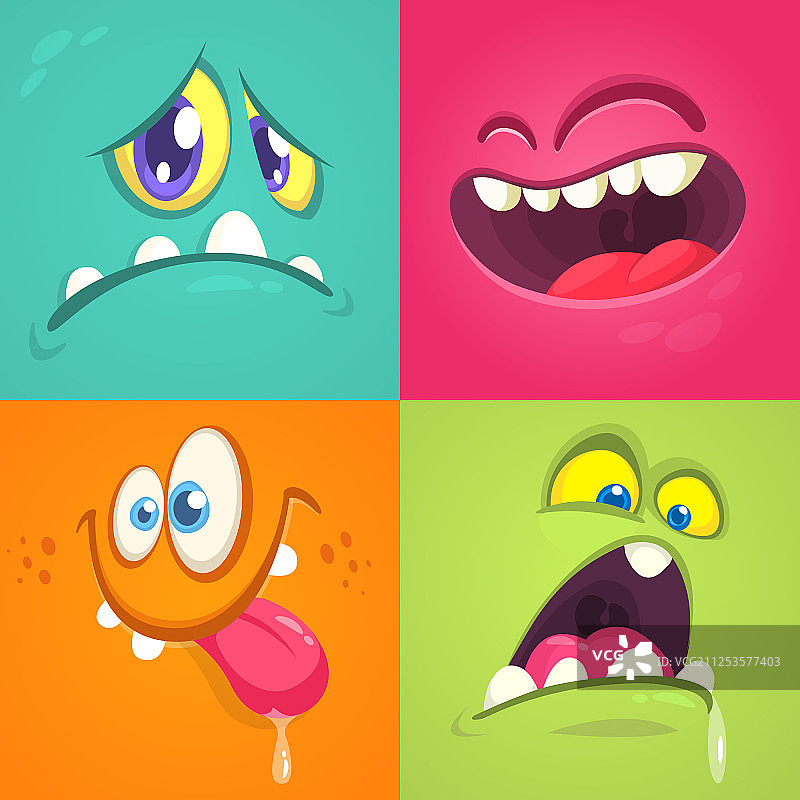 万圣节怪物面孔套装图片素材