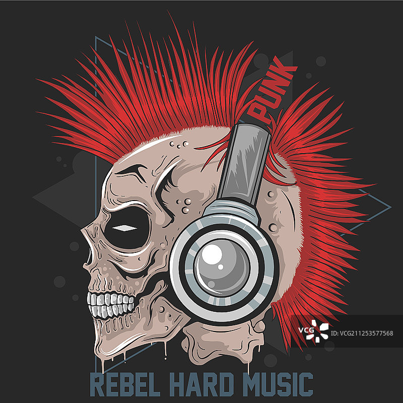 莫霍克发型朋克风骷髅音乐耳机图片素材