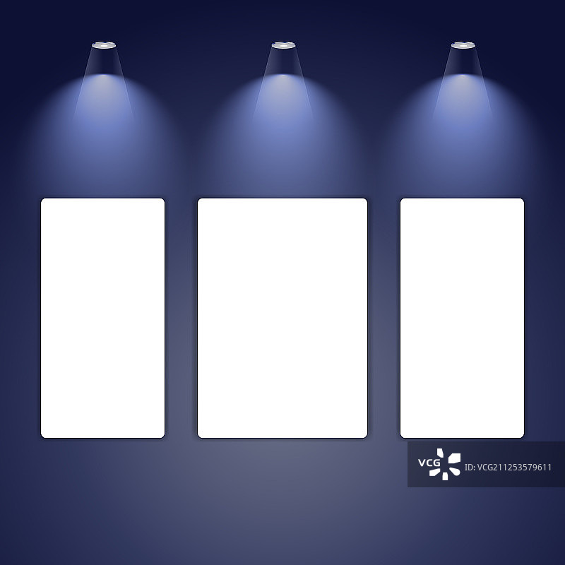 艺术画廊蓝色墙壁上的灯具照明图片素材