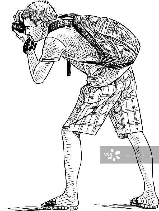 青年男子用相机拍摄素描图片素材