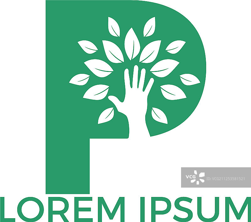 字母P与手形树标志设计图片素材